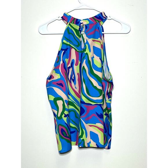 New SHEIN Privé Allover Print Keyhole Neck Blouse XL Top - Picture 3 of 9